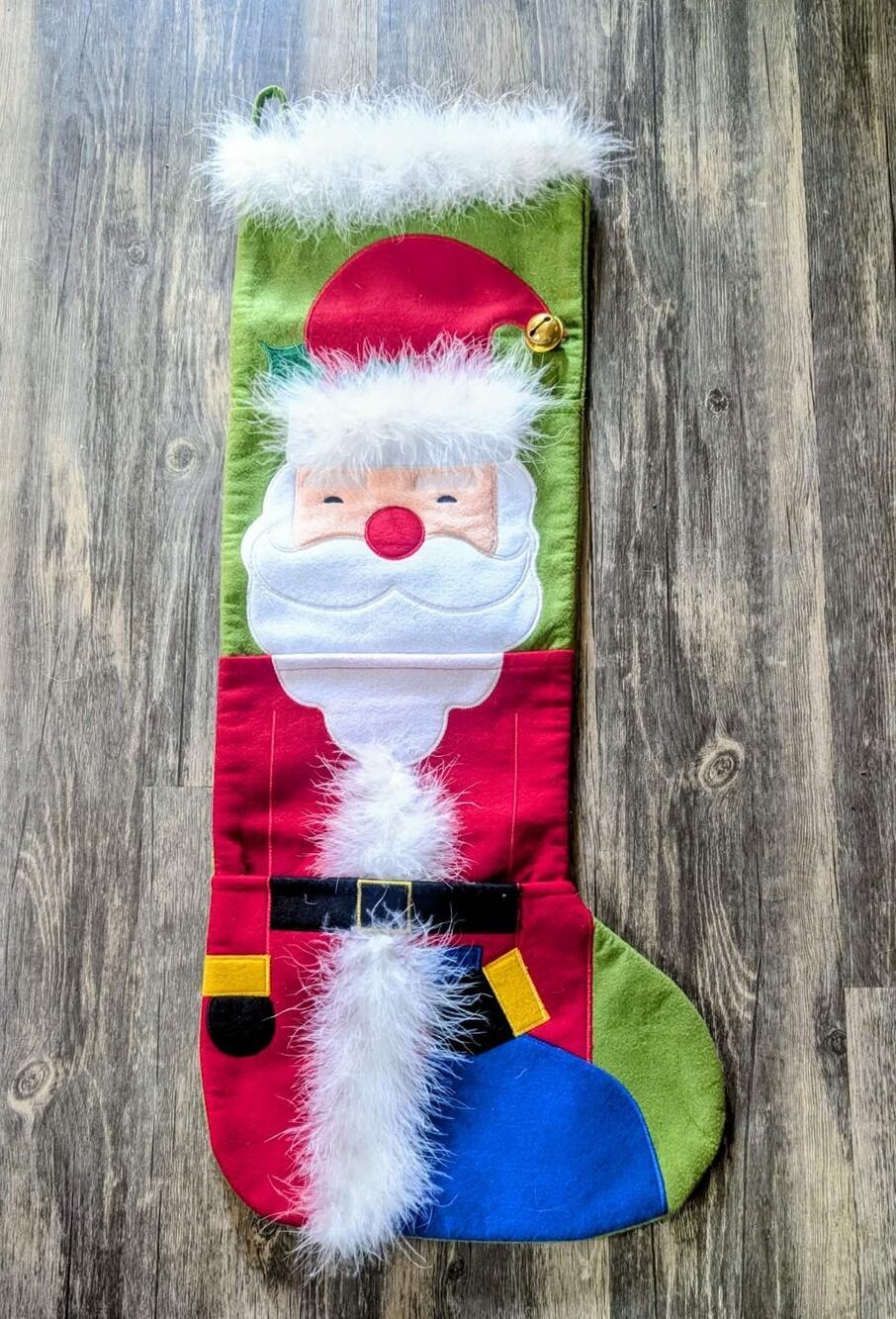 Large 30" Felt Faux-Fur Santa Christmas Stocking Holiday Bell Pouch